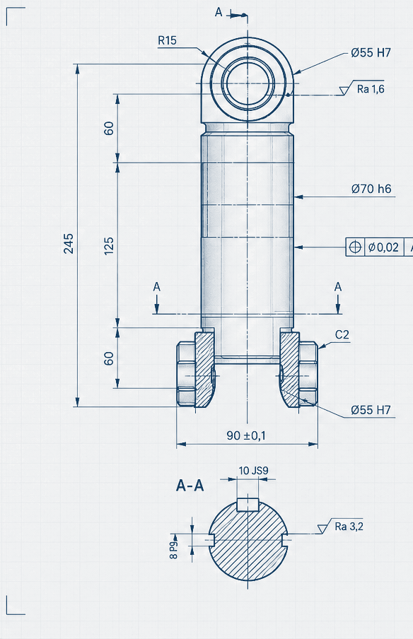 Technische Blueprint-Zeichnung: Schwenkachsen